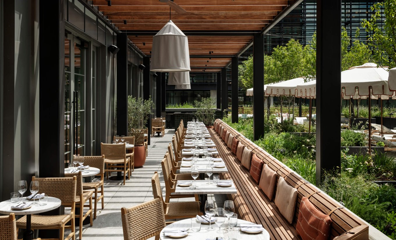Wide shot of the outside terrace